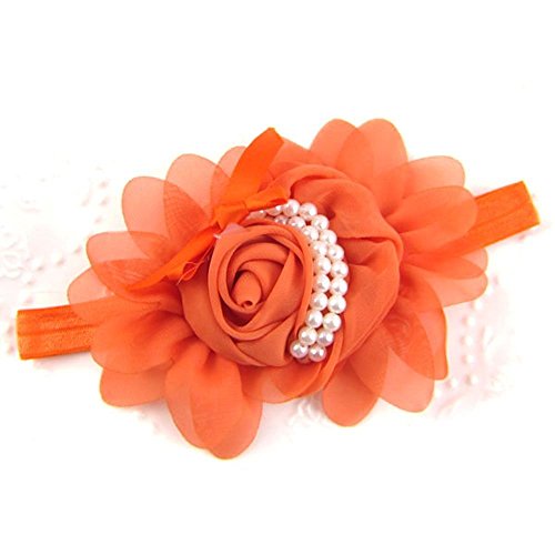 Generic Baby Girls Chiffon Pearl Headband Rose Flower Hairband Photography Prop Band(Orange)