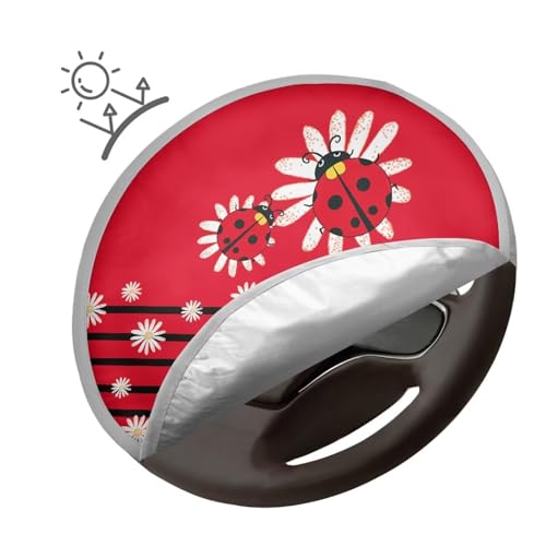 Image of Steering Wheel Cover Sunshade Reflect UV Sun and Heat Ladybug Daisy Car Interior Sunshade Easy Installation Auto Interior Protector Universal for Cars Truck SUV Van