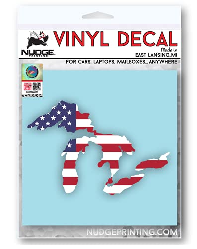 Image of Great Lakes Sticker Michigan Car Decal Premium Heavy-Duty Waterproof Vinyl for Bumpers, Windows, Laptops, Water Bottles or Coolers, Made in THE USA (American Flag, 4.75 inch Wide)