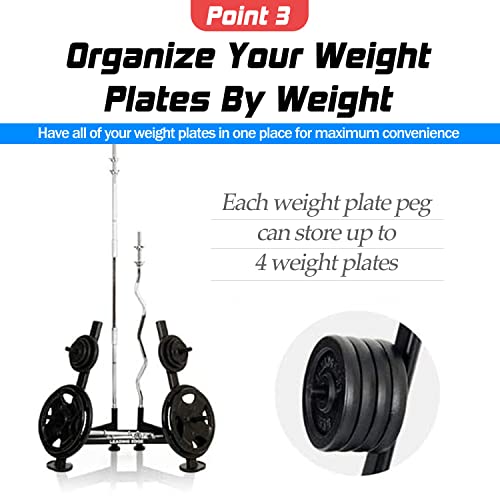 Letusto Barbell Olympic Plate Tree Storage - Dumbbell Weight Rack With 4 Weight Pegs 440Lbs Capacity & Olympic Size 2.1 Inch (53Mm) Diameter Bar Holders #TOP4