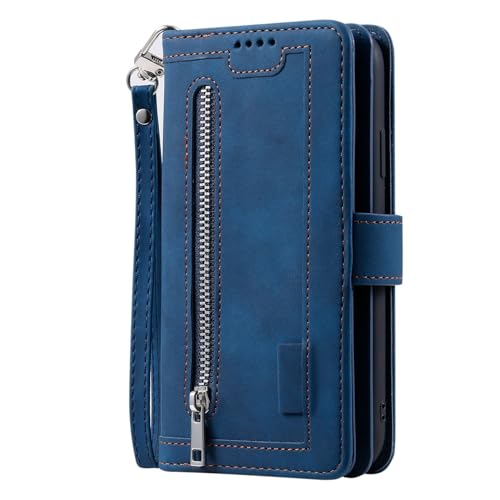 Étui en cuir bleu iPhone 17 Air avec rabat et porte-cartes