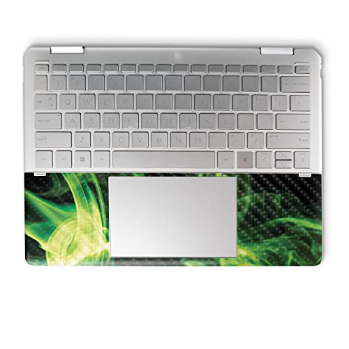 Image of MightySkins Carbon Fiber Skin Compatible with HP Spectre x360 14 inch (2022) Full Wrap Kit - Green Mystic Flames | Protective, Durable Textured Carbon Fiber Finish | Easy to Apply | Made in The USA
