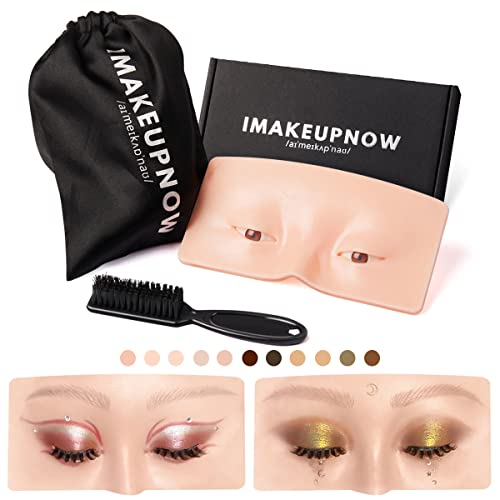 IMAKEUPNOW Makeup Practice Face Board 3D Realistic Pad with Cleaning Brush for Makeup Artist Board Makeup Practice, Eyeshadow Eyeliner Eyebrow Lash mapping Realistic Face Skin Eye Make up Practice Model for Self-taught or Professional Enthusiasts Official #1 PALE -2 Brown Eyes