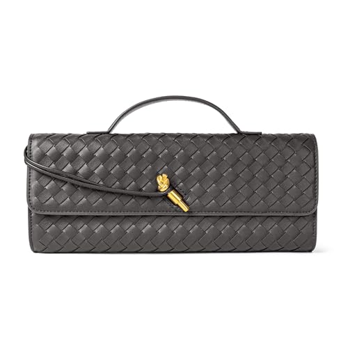Image of Joryin Woven Purse for Women Evening Clutch Woven Leather Handbags Crossbody Bag Purse Formal Evening Bag, Vegan Leather