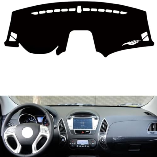 leather dash board cover mat Compatible with HyundaiHyundai IX35 （Modification navigation） 2010-2015 ，dashboard cover(Black)