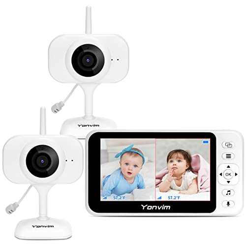 Yonvim Baby Monitor Camera, 4.3" Dual Video Baby Monitor with 2 Cameras and Audio, No WiFi, Night Vision, Two Way Talk, Long Range, Temperature Sensor, Dual Camera, 4X Zoom