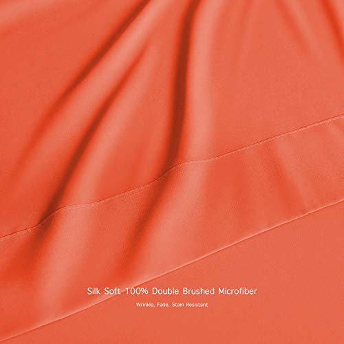 BASIC CHOICE Brushed Microfiber Bed Sheet Set, Bright Coral, California King 4 Pieces