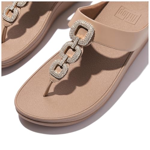 Fitflop Fino Crystal-Cord Leder Zehentrenner, Beige (Classic Beige), 43 EU
