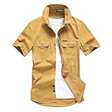  RICOCHO Chemises Safari à Manches Courtes pour Hommes Chemise de Travail de randonnée en Coton pour Hommes Chemise habillée boutonnée Militaire Vintage