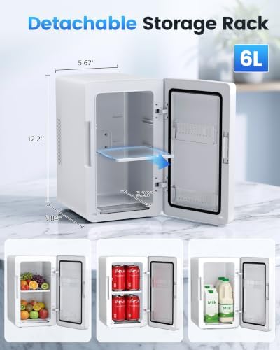 Image of Electactic Compact Mini Fridge, 6L Portable Small Refrigerator for Bedroom | Desktop Fridge with AC /DC, Small Cosmetics Thermoelectric Cooler & Warmer for Skincare, Beverage, Food, Office, Dorm, L-White