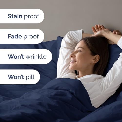 Image of Duvet Cover Full Size Set - Extra Soft Full Duvet Cover 80 inch x 90 inch with 2 Pillow Shams for Women, Men, Kids & Teens - Hotel Luxury, Easy-Care w / Zipper Closures & Ties - Comfy & Breathable (Navy Blue)
