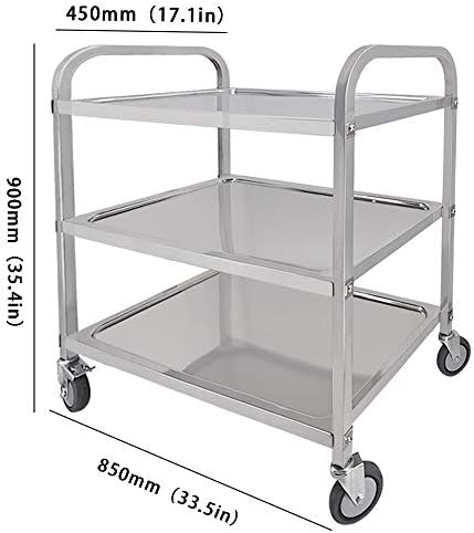 T-CAT 3 Tiers Kitchen Car Shelf Utility Service Cart Stainless Steel Kitchen Storage Trolley Kitchen (85x45xH90cm)