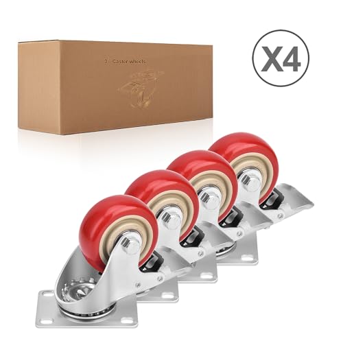 3 Inch Industrial Heavy Duty Swivel Caster Wheels with Brake,Set of 4 Safety Locking Casters,Load 1600lbs,Premium Polyurethane Wheels for Table, Trailer, Saw Table, Stage Toolbox, Bed, Corn Board
