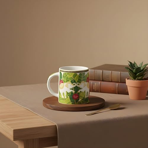 Image of Miah Neelmayur Royale Floral Ceramic Cup Set - Set of 6 | 10.16 cm x 6.85 cm x 8.89 cm | Handcrafted Coffee & Tea Mugs | Microwave & Dishwasher Safe | Vibrant Garden-Inspired Design