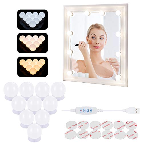 Preisvergleich Produktbild LED Spiegelleuchte,Hollywood Stil Schminklicht mit 10 Dimmbar Glühbirne,Azhien Schminktisch Leuchte,Schminkleuchte,Spiegellampe mit 3 Farbmodi für Schminkspiegel,Schminktisch und Kosmetikspiegel