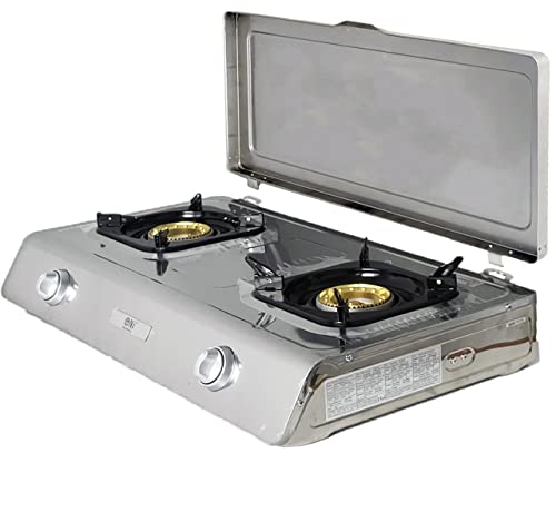 Gaskocher 2-flammig aus Edelstahl mit Wok-Feature