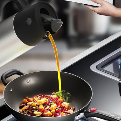 Cyrank Distributeur d'huile 25 oz 750 ML bouteille d'huile en acier inoxydable distributeur d'huile d'olive décanteur conteneur pour cuisine cuisson cuisson, bouteille huile(Le noir) – vue 8