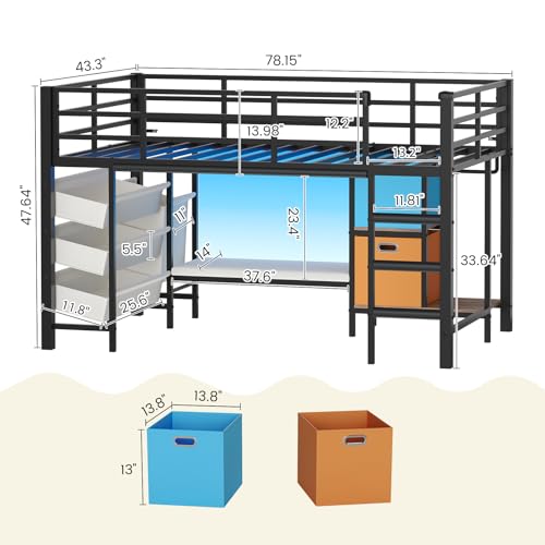 image for DICTAC Low Twin Loft Bed with Reading Corner,3 Sling Drawers and 2 Mov
