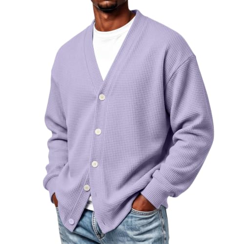 fartey Mens Waffle Knit Cardigan V Neck Button Up Top Versatile Ribbed Coat | Button Closure, Ribbed Cuffs & Hem, Soft Warm, Versatile, Casual Outdoor, Daily Wear, Fall Winter, Spring Fall - image 4