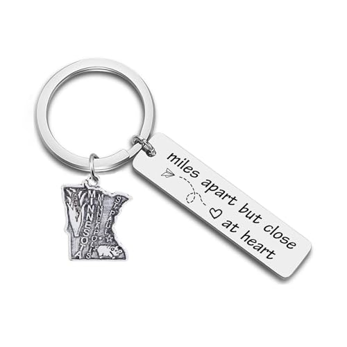JJTZX Miles Apart but Close at Heart Long Distance Relationship Keychain US State Map Keychain Gift, Minnesota, Medium