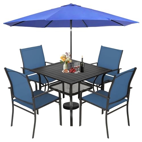 Incbruce 6 Pieces Paito Dining Set with Dark Blue Umbrella,