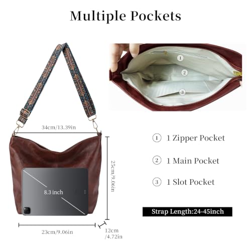 Image of Hobo Bags for Women Crossbody Bag Guitar Strap Purse Vegan Leather Shoulder Handbags Boho Purses Tote Bucket Bag