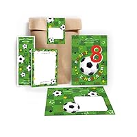 Minkocards 12 biglietti d'invito per l'8° compleanno dei bambini, con 12 buste, 12 sacchetti per feste, colore naturale, 12 adesivi