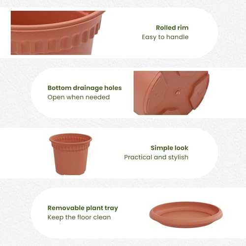 Pots de plantes Ø 19 cm intérieurs extérieurs en plastique rouge - 6