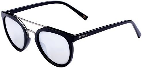 Hoishing Hot Crossbar Round Polarized Sunglasses with Double Metal Bridge for Women and Men