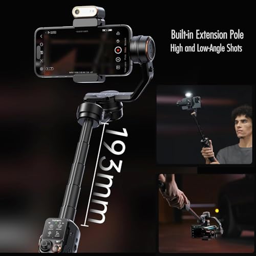 Image of hohem Isteady M7 3 Axis Gimbal Stabilizer for iPhone and Smartphone W /AI Tracking,Detachable Touchscreen Remote,Extension Pole,Magnetic Fill Light for Video Recording, Black