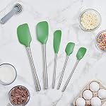 Tovolo Stainless Steel Handled Silicone Spatula Set of 5 Pesto Green, Dishwasher Safe Kitchen Spatula Set for Cooking Baking, Non Toxic BPA Free Silicone Spatula set with Metal Steel Handle - Image 2
