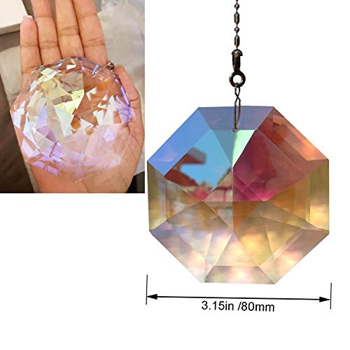 3.15in/80mm Hanging Prism Crystal Suncatcher, Colorful Crystal Pendant Rainbow Maker with Chain for Window, Hanging Ornament for Home Garden Decoration Christmas Wedding