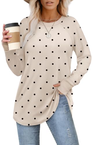 Image of XIEERDUO Womens Tunic Tops to Wear with Leggings Long Sleeve Thumb Hole Shirts Crew Neck Curved Hem