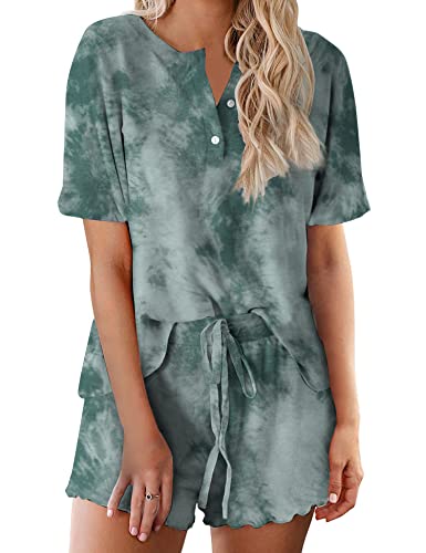 Image of Ekouaer Pajamas Set for Women Short Sleeve Lounge Set 2 Piece Loungewear PJs Soft Cute Lightweight Sleepwear