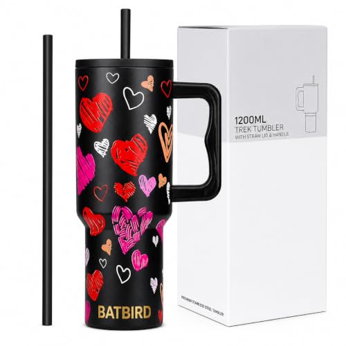 Image of Stainless Steel 1200 ml Vacuum Tumbler with Lid & Straw - Double‑Wall Insulated Cup for Travel, Gym & Office - Keeps Beverages Hot or Cold - 1.2 L Capacity (Black Heart)