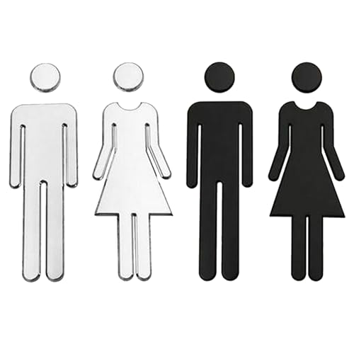 2 Groupes Signe WC, 2 Pièces Hommes et Femmes Signs Plaque de Porte, Convient pour les Toilettes Dans les Hôtels, écoles, Entreprises et Restaurants(Argent, Noir)