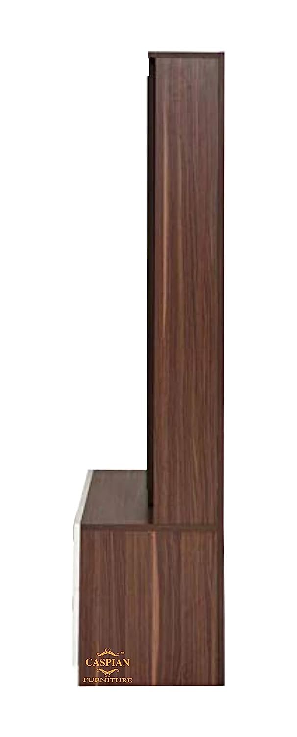 CASPIAN Engineered Wood Single Door Vanity Dressing Table (Brown and White) | Pre-Assembled Furniture with Mirror | Makeup & Accessories Organiser with 4 Shelves & 2 Drawers 3