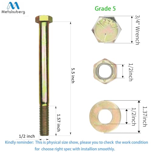 Image of 1 /2 inch x 5-1 /2 inch Hex Head Bolt by Color Galvanization with Nylon Lock nut and Large Size Washer Assortment Kit,Alloy Steel,Grade 5.(4pcs Pack)