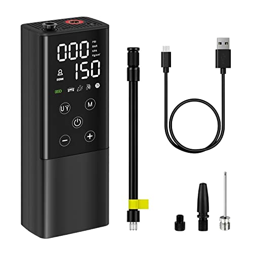 HUNDA Portable Air Pump,Cordless Air Compressor 150PSI Car Tire Pump 4000mAh Rechargeable Air Pump with Digital LCD Screen,LED Light,Electric Air Pump for Car Tires,Motorcycle,Bike,Ball etc.