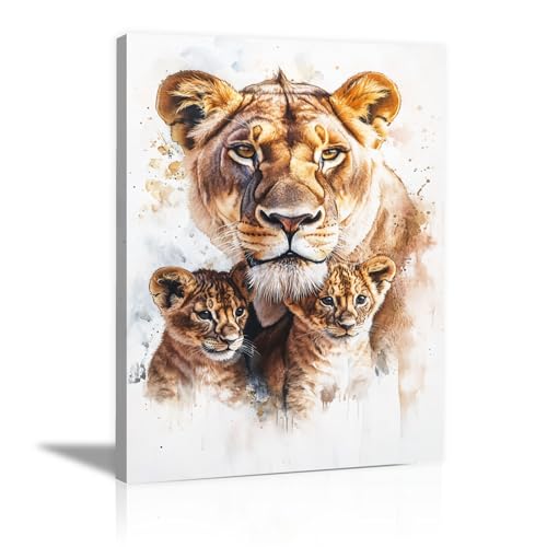 Tableau lion et lionceaux affection maternelle affiche murale 40x60cm pour salon