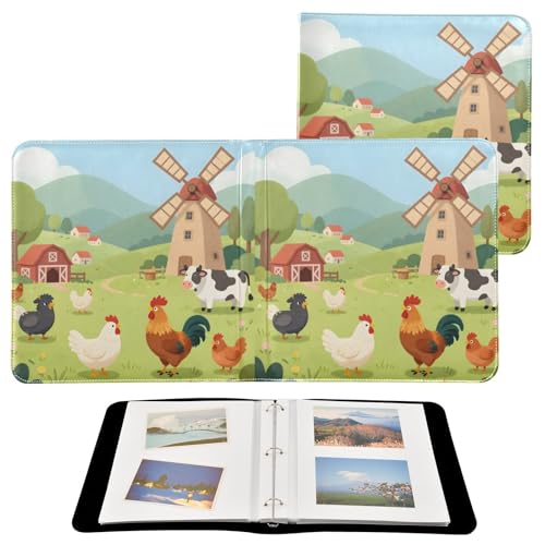 Álbum de fotos Scrapbook Adhesivo DIY Piel PU con diseño de animales de granja, 3 anillos, 40 páginas, tamaño 8x10 para recuerdos miniatura 2