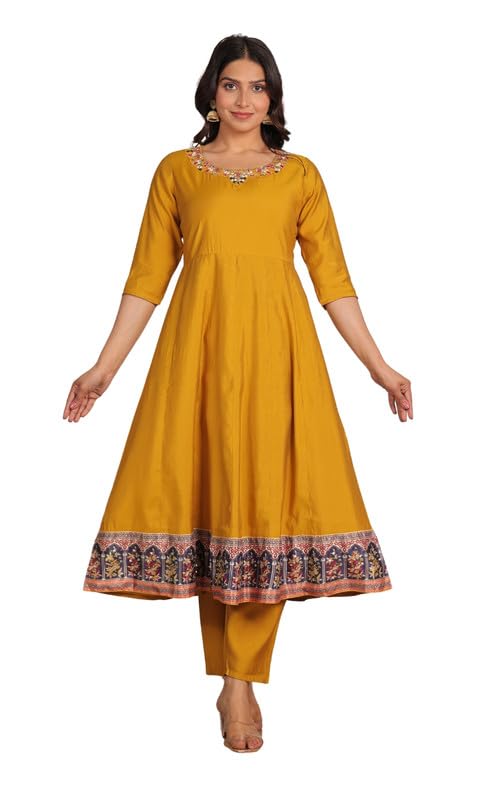 aramya Muslin Yellow Flared Solid Kurta Set for Women | Available in Plus Sizes, M to 10XL-picture-24