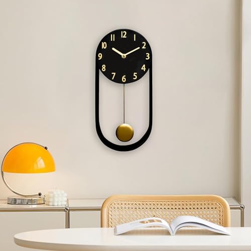 EmaxHome Stylish Minimalist Pendulum Black Wall Clock 8 Inch Modern Decorative Timepiece Silent Gold Pendulum Included Distinctive Metal Frame Design - Image 5