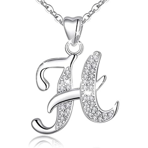 Initial Necklace Sterling Silver Letter Necklace Letter H Alphabet Personalized Pendant Jewellery with Cubic Zirconia Gifts for Women Girls AEONSLOVE Cover