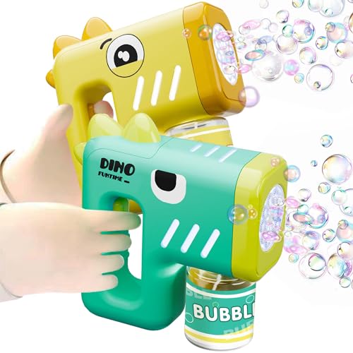 Image of iPlay, iLearn Kids Bubble Machine(2 Packs), Toddler Dinosaur Bubble Gun W/ 4 Refill Solution, Automatic Bubble Blower Blaster, Cool Summer Outdoor Toy Party Favors, Gift 3 4 5 6 7 8 Year Old Boy Girl