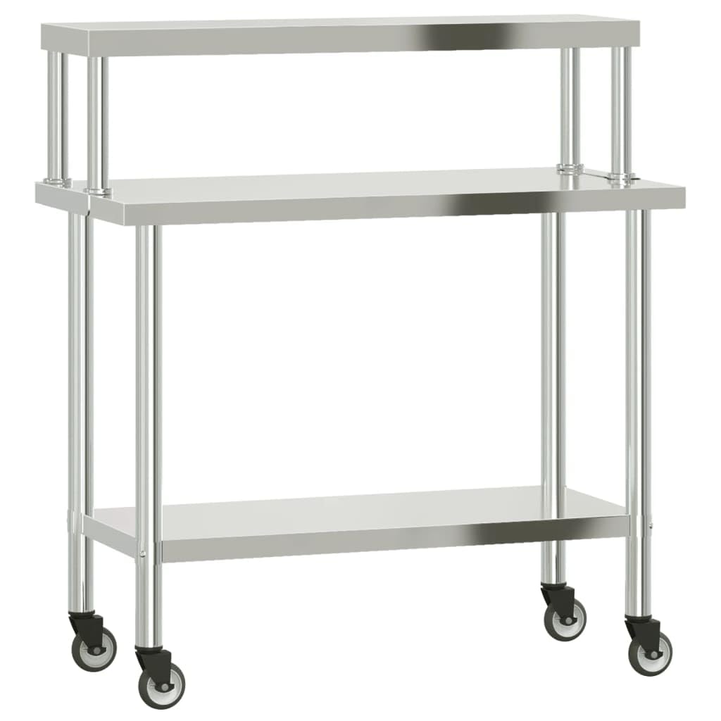 vidaXL Kitchen Work Table with Overshelf 110x55x120 cm Stainless Steel, 3208898
