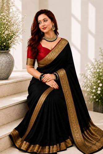 Image of Women's Glory Satin Silk Saree Plain Soft Shiny Elegant Party Traditional Ethnic