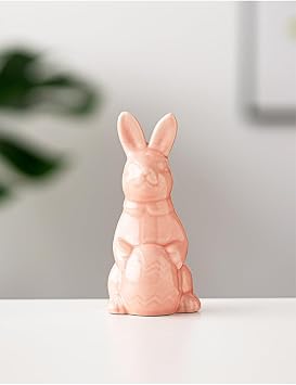 Rabbit Ceramic Decoration, Easter Rabbit Decoration Home, Spring Easter Decoration Gift, Suitable for Study, Living Room, Bedroom, Courtyard Garden Pink Small