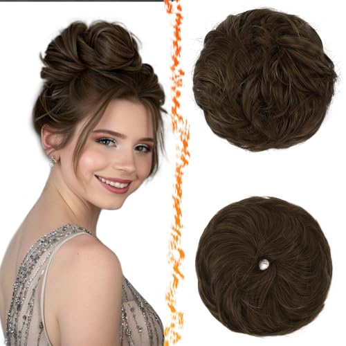 BARSDAR 2 PCS Brown Messy Bun Hair Pieces - Elastic