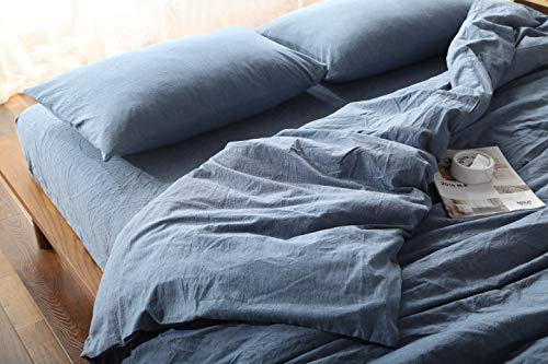 Image of F.Y.Dreams 100% Washed Cotton Duvet Cover for Weighted Blanket 48x72 inches with 16 Ties,Zipper on Long Side /Demin Blue /Just Duvet Cover